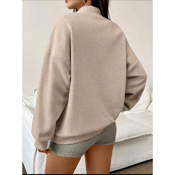 zip up half placket stand collar sweatshirt black - Picture 5 of 7